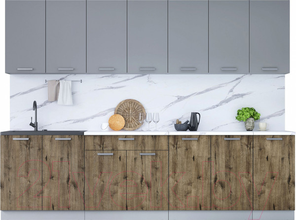 Изображение товара Кухонный гарнитур Интерлиния Мила Лайт 2.8 (серебристый/дуб веллингтон/белый гранит)