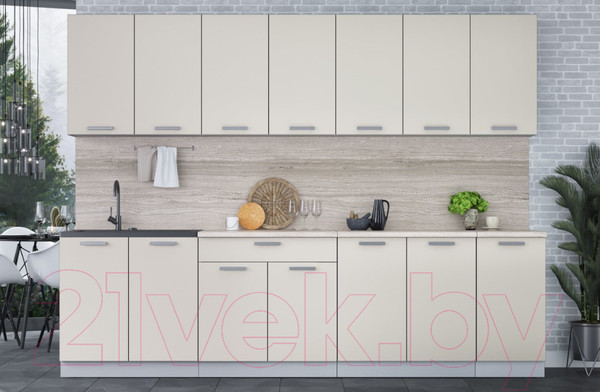 Изображение товара Кухонный гарнитур Интерлиния Мила Лайт 2.8 (персидский жемчуг/персидский жемчуг/травертин серый)