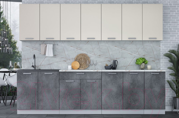 Изображение товара Кухонный гарнитур Интерлиния Мила Лайт 2.8 (персидский жемчуг/бетон портленд/серый каспий)