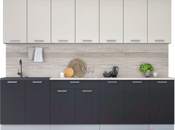 Изображение товара Кухонный гарнитур Интерлиния Мила Лайт 2.8 (персидский жемчуг/антрацит/травертин серый)