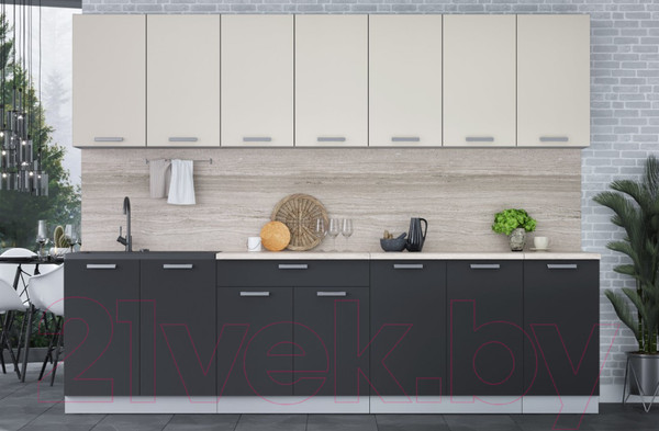 Изображение товара Кухонный гарнитур Интерлиния Мила Лайт 2.8 (персидский жемчуг/антрацит/травертин серый)