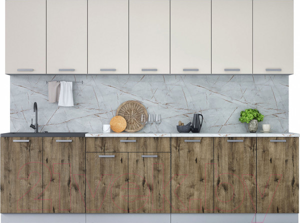 Изображение товара Кухонный гарнитур Интерлиния Мила Лайт 2.8 (персидский жемчуг/дуб веллингтон/серый каспий)