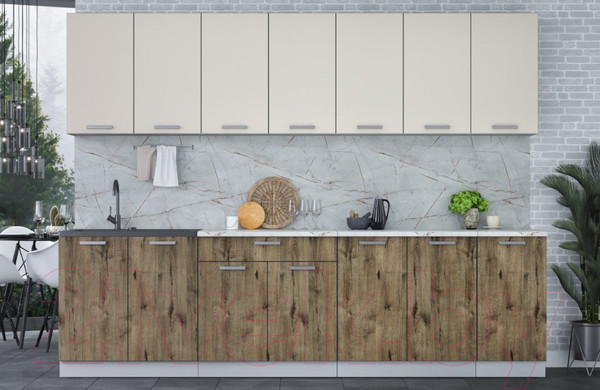 Изображение товара Кухонный гарнитур Интерлиния Мила Лайт 2.8 (персидский жемчуг/дуб веллингтон/серый каспий)