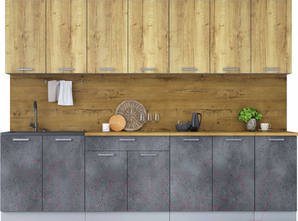 Изображение товара Кухонный гарнитур Интерлиния Мила Лайт 2.8 (дуб золотой/бетон портленд/дуб бунратти)