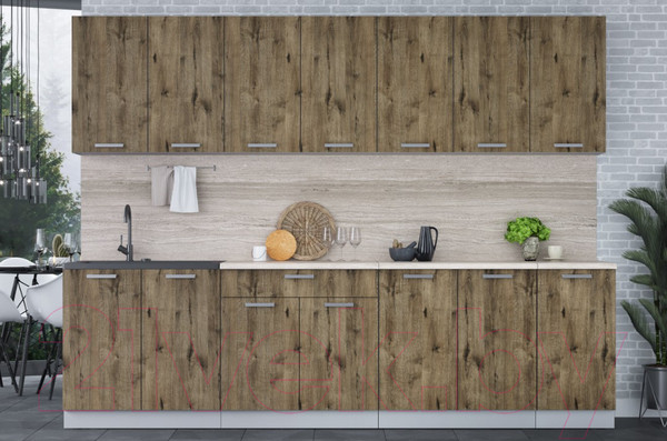 Изображение товара Кухонный гарнитур Интерлиния Мила Лайт 2.8 (дуб веллингтон/дуб веллингтон/травертин серый)