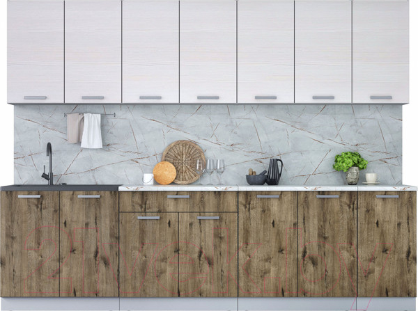 Изображение товара Кухонный гарнитур Интерлиния Мила Лайт 2.8 (вудлайн кремовый/дуб веллингтон/серый каспий)