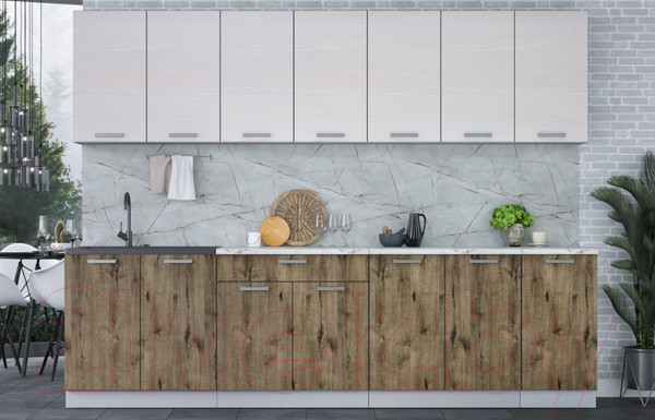 Изображение товара Кухонный гарнитур Интерлиния Мила Лайт 2.8 (вудлайн кремовый/дуб веллингтон/серый каспий)