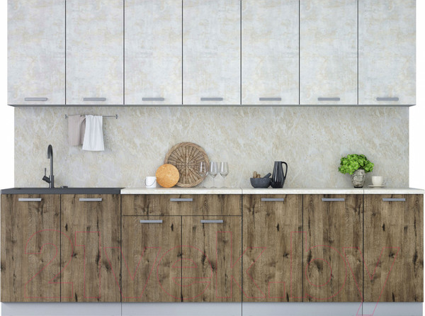 Изображение товара Кухонный гарнитур Интерлиния Мила Лайт 2.8 (бетон лайт/дуб веллингтон/опал светлый)