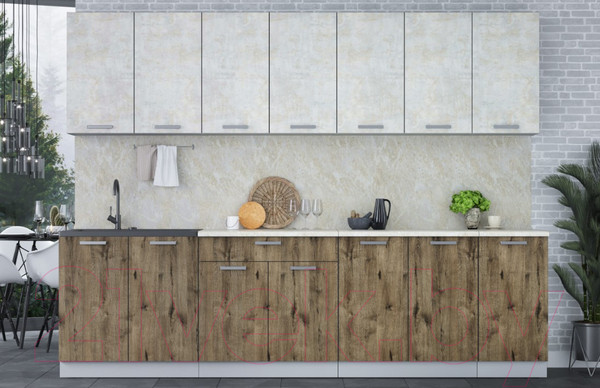 Изображение товара Кухонный гарнитур Интерлиния Мила Лайт 2.8 (бетон лайт/дуб веллингтон/опал светлый)