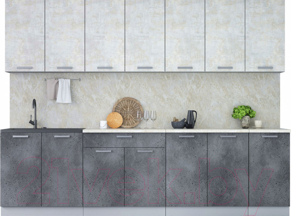 Изображение товара Кухонный гарнитур Интерлиния Мила Лайт 2.8 (бетон лайт/бетон портленд/опал светлый)