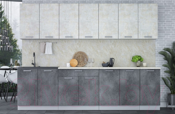 Изображение товара Кухонный гарнитур Интерлиния Мила Лайт 2.8 (бетон лайт/бетон портленд/опал светлый)