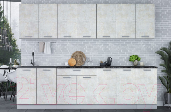 Изображение товара Кухонный гарнитур Интерлиния Мила Лайт 2.8 (бетон лайт/бетон лайт/кастилло темный)