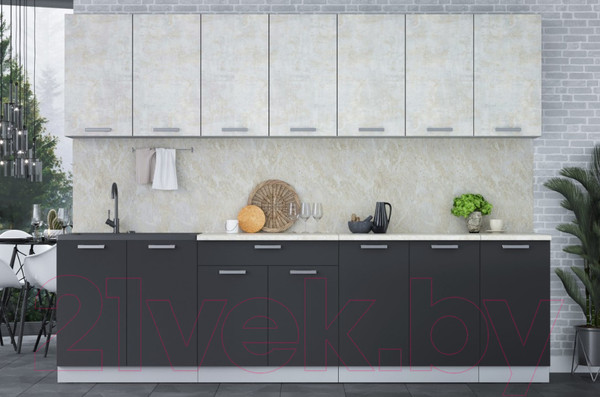 Изображение товара Кухонный гарнитур Интерлиния Мила Лайт 2.8 (бетон лайт/антрацит/опал светлый)