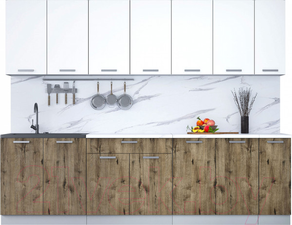 Изображение товара Кухонный гарнитур Интерлиния Мила Лайт 2.7 (белый платинум/дуб веллингтон/белый гранит)