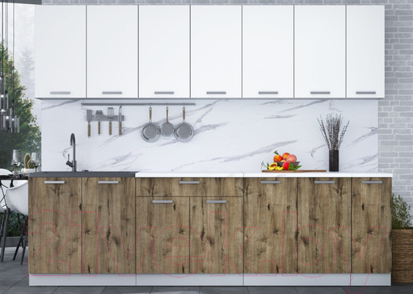 Изображение товара Кухонный гарнитур Интерлиния Мила Лайт 2.7 (белый платинум/дуб веллингтон/белый гранит)