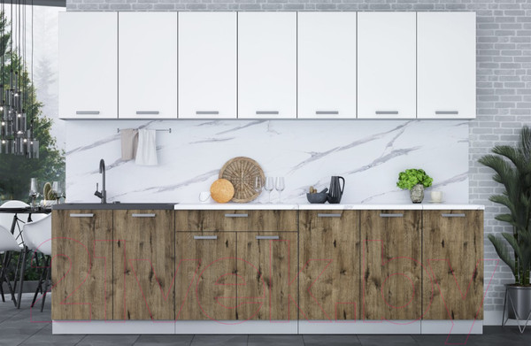 Изображение товара Кухонный гарнитур Интерлиния Мила Лайт 2.8 (белый платинум/дуб веллингтон/белый гранит)