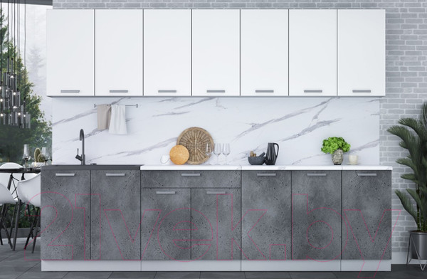 Изображение товара Кухонный гарнитур Интерлиния Мила Лайт 2.8 (белый платинум/бетон портленд/белый гранит)