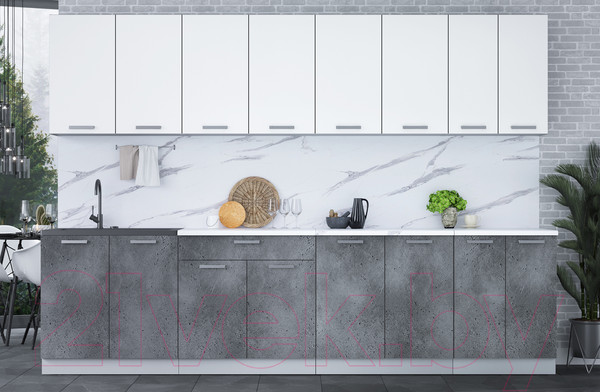 Изображение товара Кухонный гарнитур Интерлиния Мила Лайт 3.0 (белый платинум/бетон портленд/белый гранит)