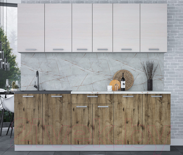 Изображение товара Кухонный гарнитур Интерлиния Мила Лайт 2.2 (вудлайн кремовый/дуб веллингтон/серый каспий)