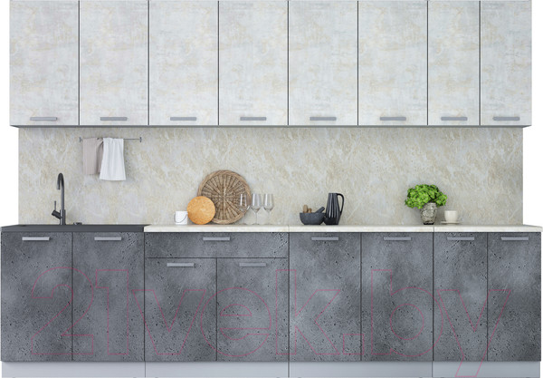 Изображение товара Кухонный гарнитур Интерлиния Мила Лайт 3.0 (бетон лайт/бетон портленд/опал светлый)