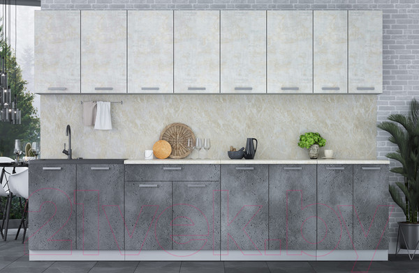 Изображение товара Кухонный гарнитур Интерлиния Мила Лайт 3.0 (бетон лайт/бетон портленд/опал светлый)