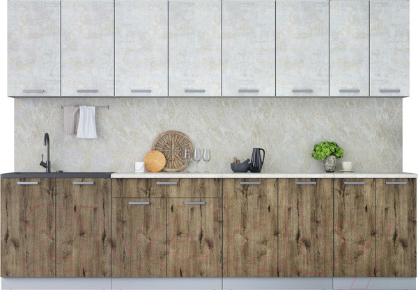 Изображение товара Кухонный гарнитур Интерлиния Мила Лайт 3.0 (бетон лайт/дуб веллингтон/опал светлый)