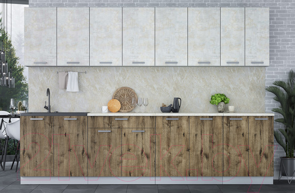 Изображение товара Кухонный гарнитур Интерлиния Мила Лайт 3.0 (бетон лайт/дуб веллингтон/опал светлый)