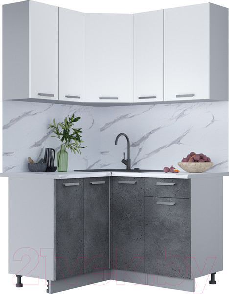 Изображение товара Кухонный гарнитур Интерлиния Мила Лайт 1.2x1.3 (белый платинум/бетон портленд/белый гранит)