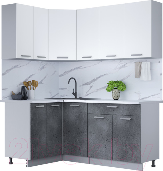 Изображение товара Кухонный гарнитур Интерлиния Мила Лайт 1.2x1.8 (белый платинум/бетон портленд/белый гранит)