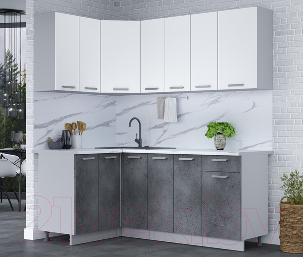Изображение товара Кухонный гарнитур Интерлиния Мила Лайт 1.2x1.9 (белый платинум/бетон портленд/белый гранит)