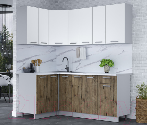 Изображение товара Кухонный гарнитур Интерлиния Мила Лайт 1.2x1.9 (белый платинум/дуб веллингтон/белый гранит)