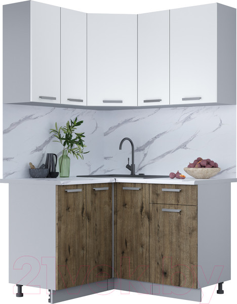 Изображение товара Кухонный гарнитур Интерлиния Мила Лайт 1.2x1.3 (белый платинум/дуб веллингтон/белый гранит)