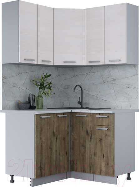 Изображение товара Кухонный гарнитур Интерлиния Мила Лайт 1.2x1.2 (вудлайн кремовый/дуб веллингтон/серый каспий)