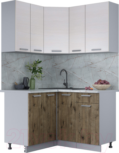 Изображение товара Кухонный гарнитур Интерлиния Мила Лайт 1.2x1.3 (вудлайн кремовый/дуб веллингтон/серый каспий)