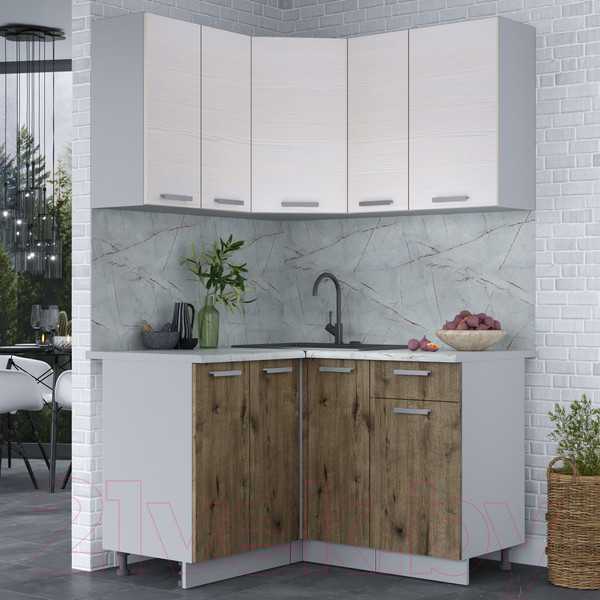 Изображение товара Кухонный гарнитур Интерлиния Мила Лайт 1.2x1.3 (вудлайн кремовый/дуб веллингтон/серый каспий)