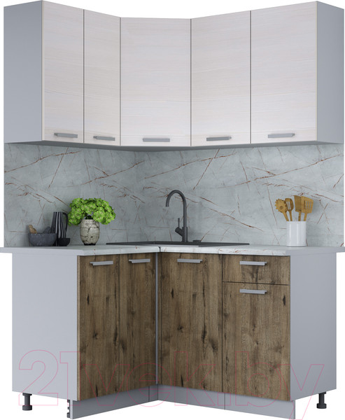 Изображение товара Кухонный гарнитур Интерлиния Мила Лайт 1.2x1.4 (вудлайн кремовый/дуб веллингтон/серый каспий)