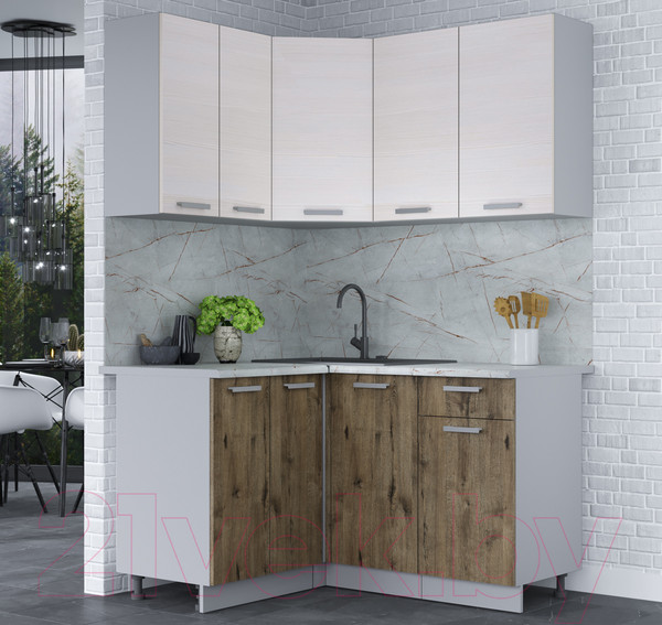 Изображение товара Кухонный гарнитур Интерлиния Мила Лайт 1.2x1.4 (вудлайн кремовый/дуб веллингтон/серый каспий)