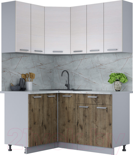 Изображение товара Кухонный гарнитур Интерлиния Мила Лайт 1.2x1.5 (вудлайн кремовый/дуб веллингтон/серый каспий)