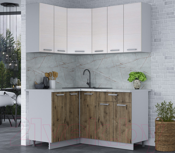 Изображение товара Кухонный гарнитур Интерлиния Мила Лайт 1.2x1.5 (вудлайн кремовый/дуб веллингтон/серый каспий)