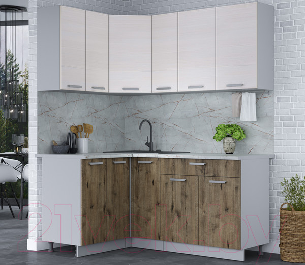 Изображение товара Кухонный гарнитур Интерлиния Мила Лайт 1.2x1.7 (вудлайн кремовый/дуб веллингтон/серый каспий)