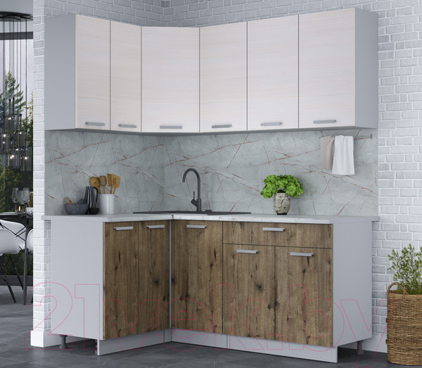 Изображение товара Кухонный гарнитур Интерлиния Мила Лайт 1.2x1.8 (вудлайн кремовый/дуб веллингтон/серый каспий)