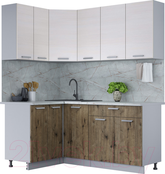 Изображение товара Кухонный гарнитур Интерлиния Мила Лайт 1.2x1.8 (вудлайн кремовый/дуб веллингтон/серый каспий)