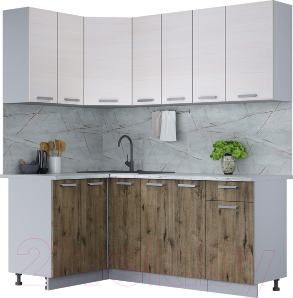 Изображение товара Кухонный гарнитур Интерлиния Мила Лайт 1.2x1.9 (вудлайн кремовый/дуб веллингтон/серый каспий)