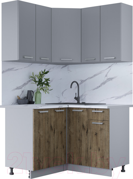 Изображение товара Кухонный гарнитур Интерлиния Мила Лайт 1.2x1.2 (серебристый/дуб веллингтон/белый гранит)