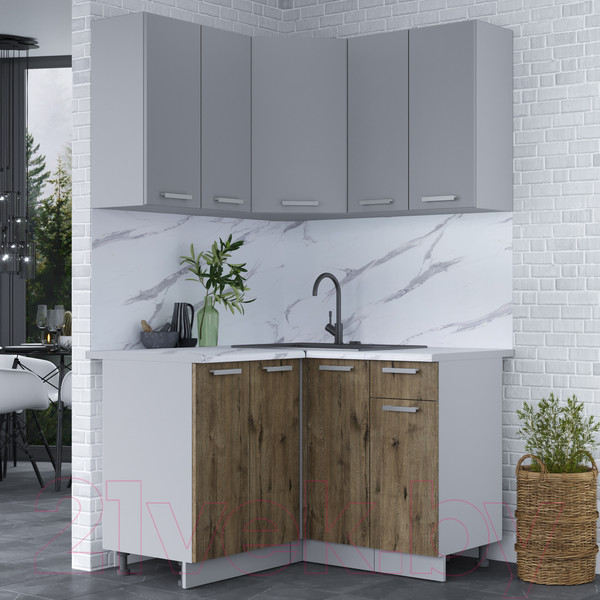 Изображение товара Кухонный гарнитур Интерлиния Мила Лайт 1.2x1.2 (серебристый/дуб веллингтон/белый гранит)