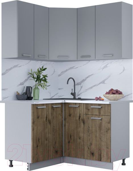 Изображение товара Кухонный гарнитур Интерлиния Мила Лайт 1.2x1.3 (серебристый/дуб веллингтон/белый гранит)