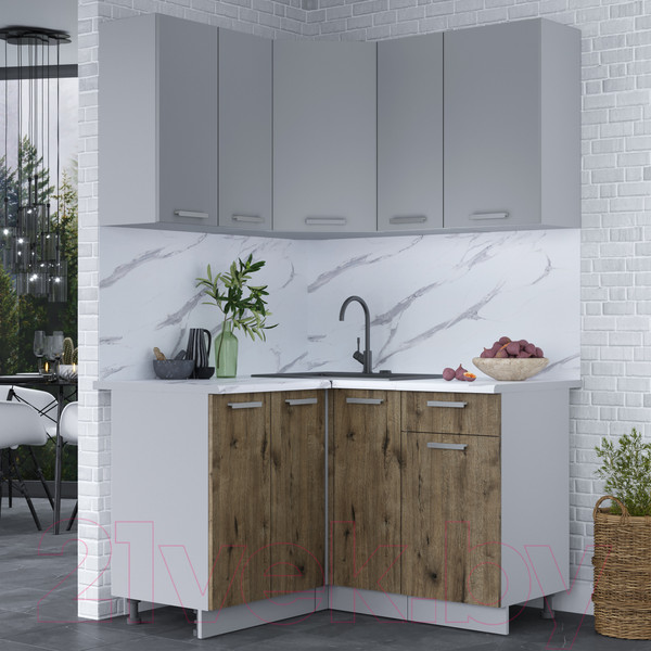 Изображение товара Кухонный гарнитур Интерлиния Мила Лайт 1.2x1.3 (серебристый/дуб веллингтон/белый гранит)