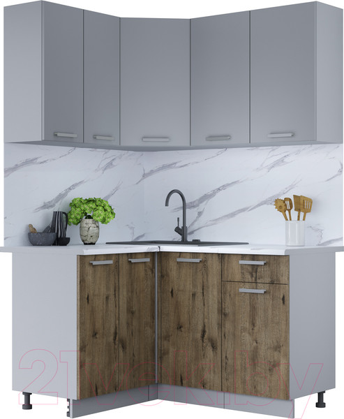 Изображение товара Кухонный гарнитур Интерлиния Мила Лайт 1.2x1.4 (серебристый/дуб веллингтон/белый гранит)