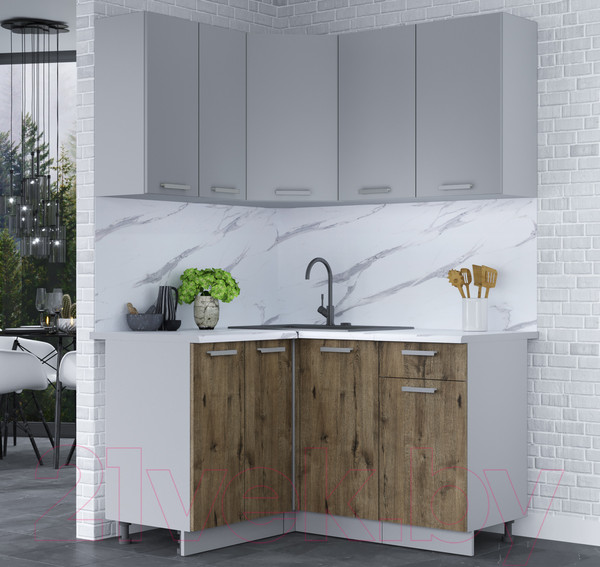 Изображение товара Кухонный гарнитур Интерлиния Мила Лайт 1.2x1.4 (серебристый/дуб веллингтон/белый гранит)