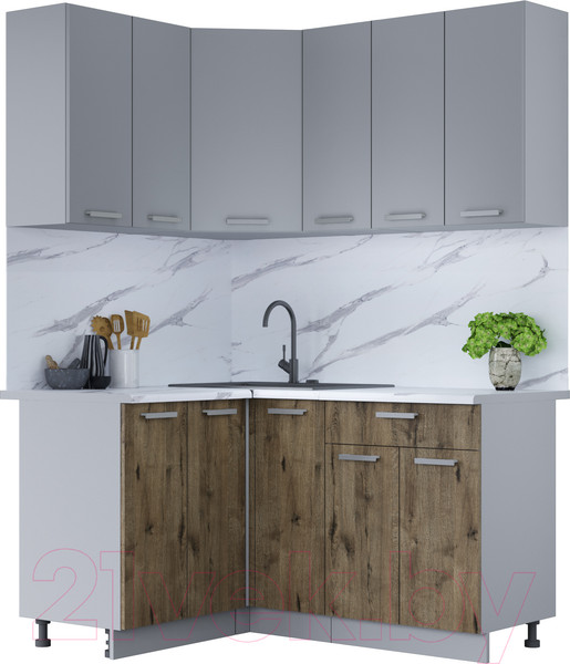 Изображение товара Кухонный гарнитур Интерлиния Мила Лайт 1.2x1.5 (серебристый/дуб веллингтон/белый гранит)